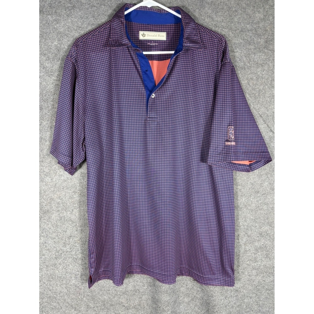 Donald Ross TPC River Highlands Golf Polo Shirt Mens Large Purple Pink Geometric